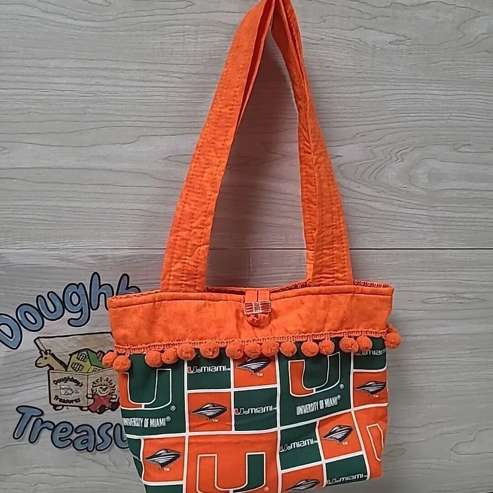 University of Miami Double Strap Purse Handbag 8x6.5x4 NEW NWOT - Picture 1 of 8